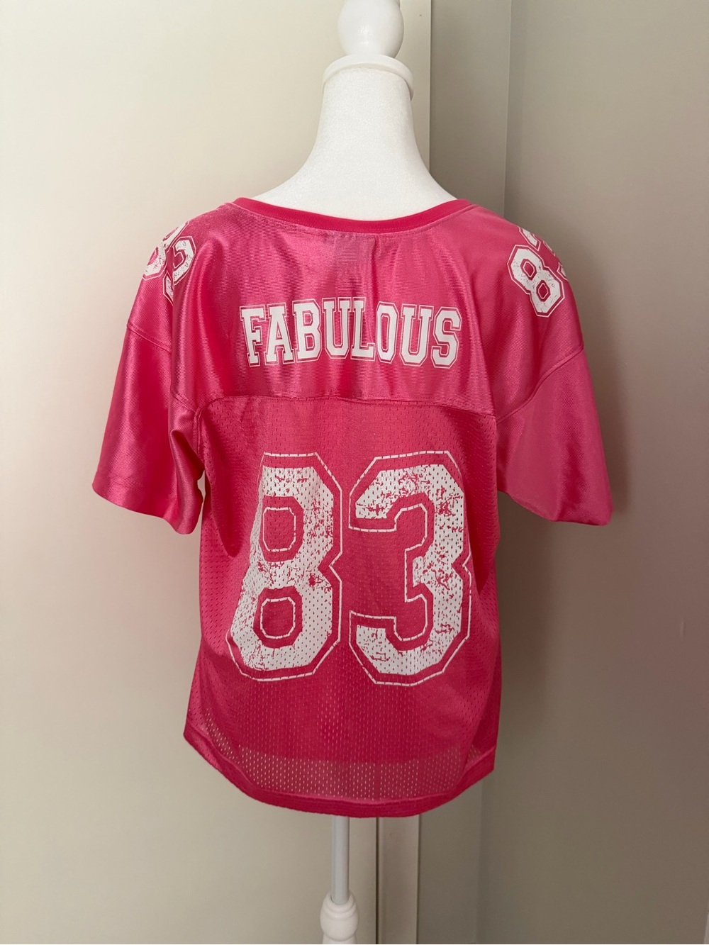 Rue 21 Pink Mesh Short Sleeve Jersey Tee with Fabulous Text Across Back